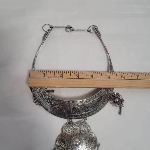 Vintage Hmong Miao Silver Metal Ceremonial  Etched Elephant Collar Necklace - Picture 11 of 11
